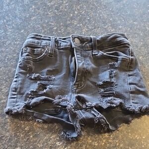 Distressed Black Denim Shorts